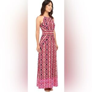 London Times Pink Patterned Halter Maxi Dress